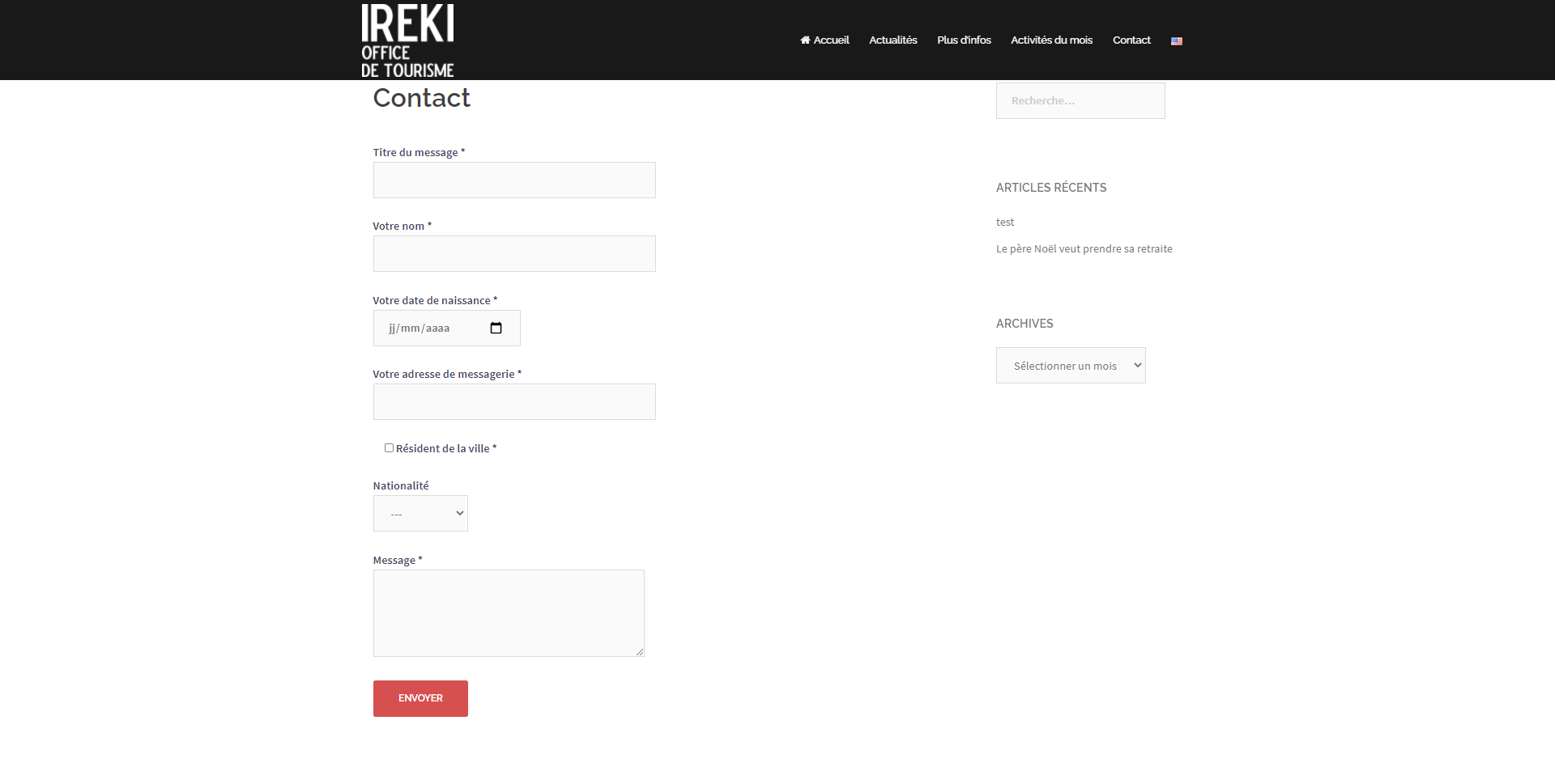 Page de contact du site Ireki