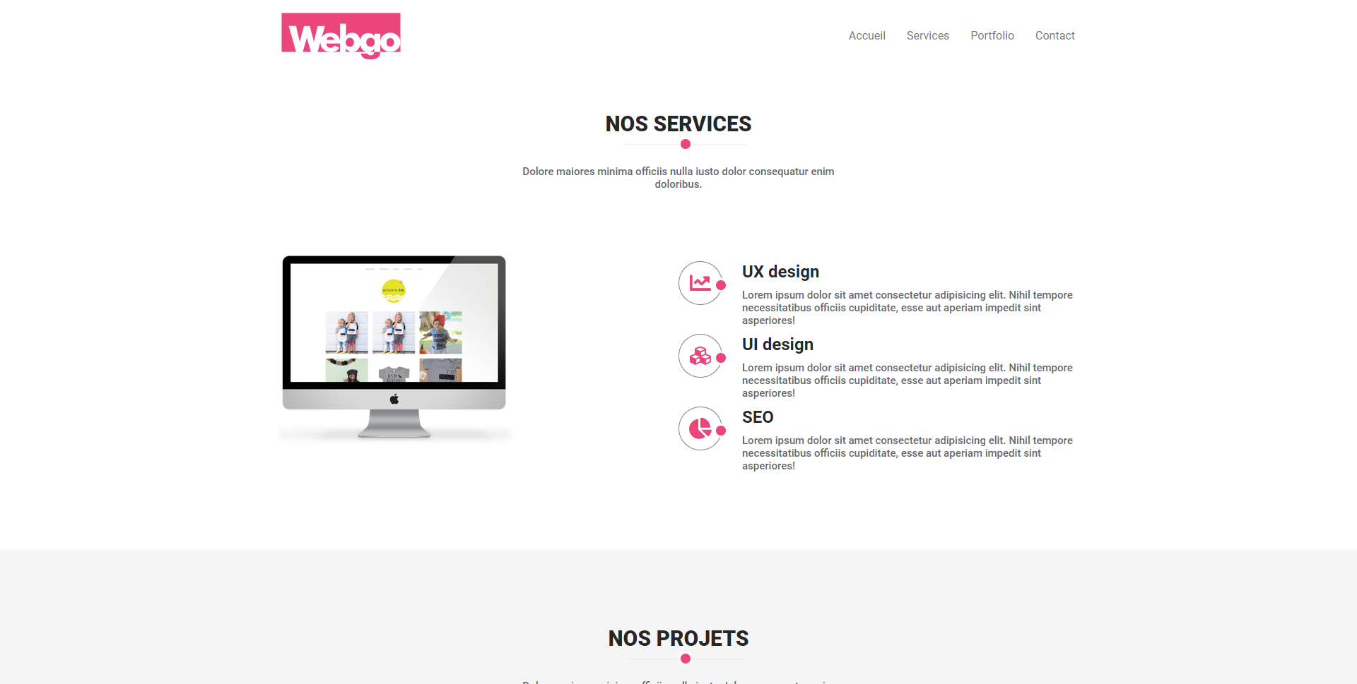 Page de section service du site Webgo